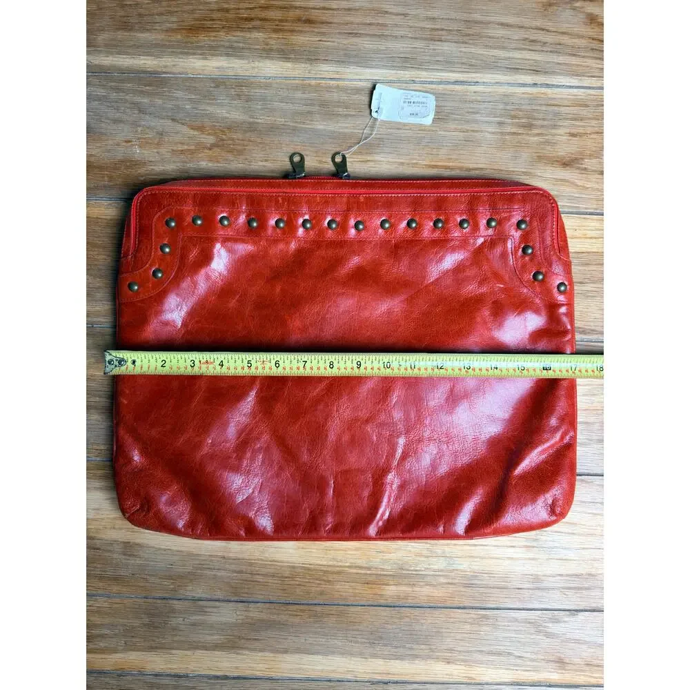 Alex USA Red Leather Laptop Sleeve Portfolio Case Studded Neiman Marcus 17x13